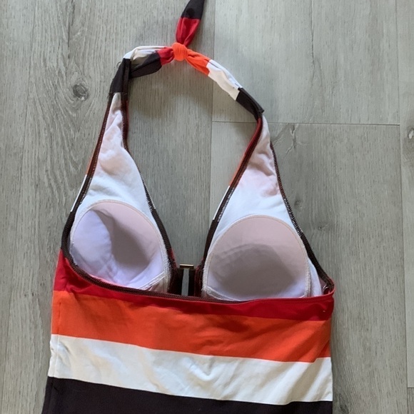La Blanca Striped Multicolor brown orange One Piece SIZE 8 swimsuit halter‎ neck - Picture 8 of 9